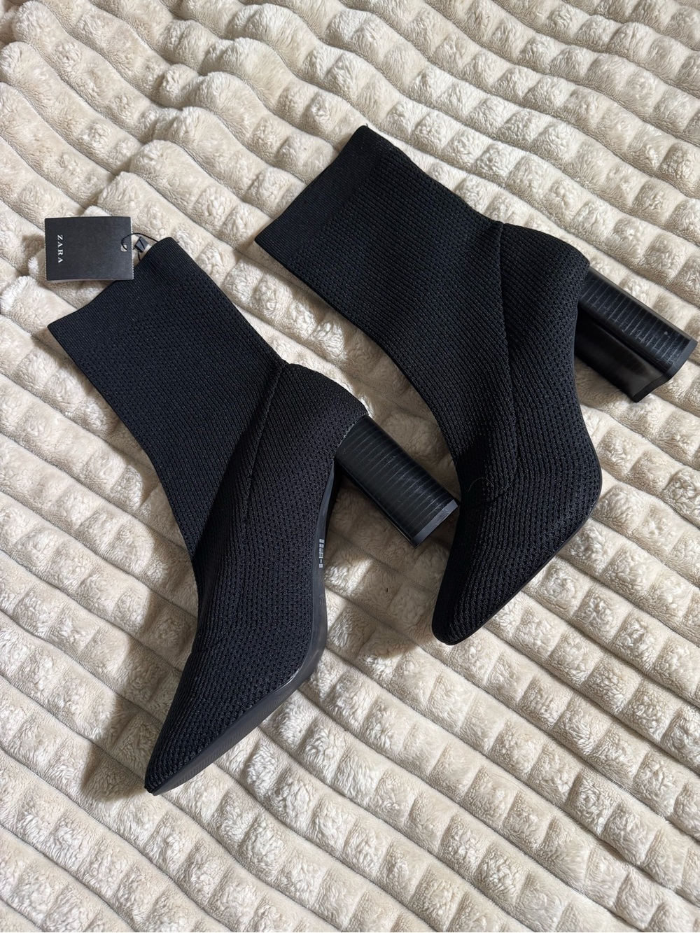 Zara Black Knit Sock Ankle Boots US 11